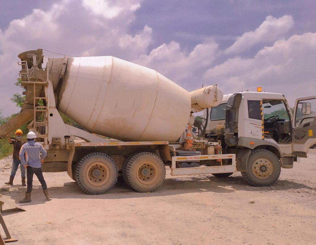 Cement truck at a construction site in Kalimantan Selatan, Indonesia.